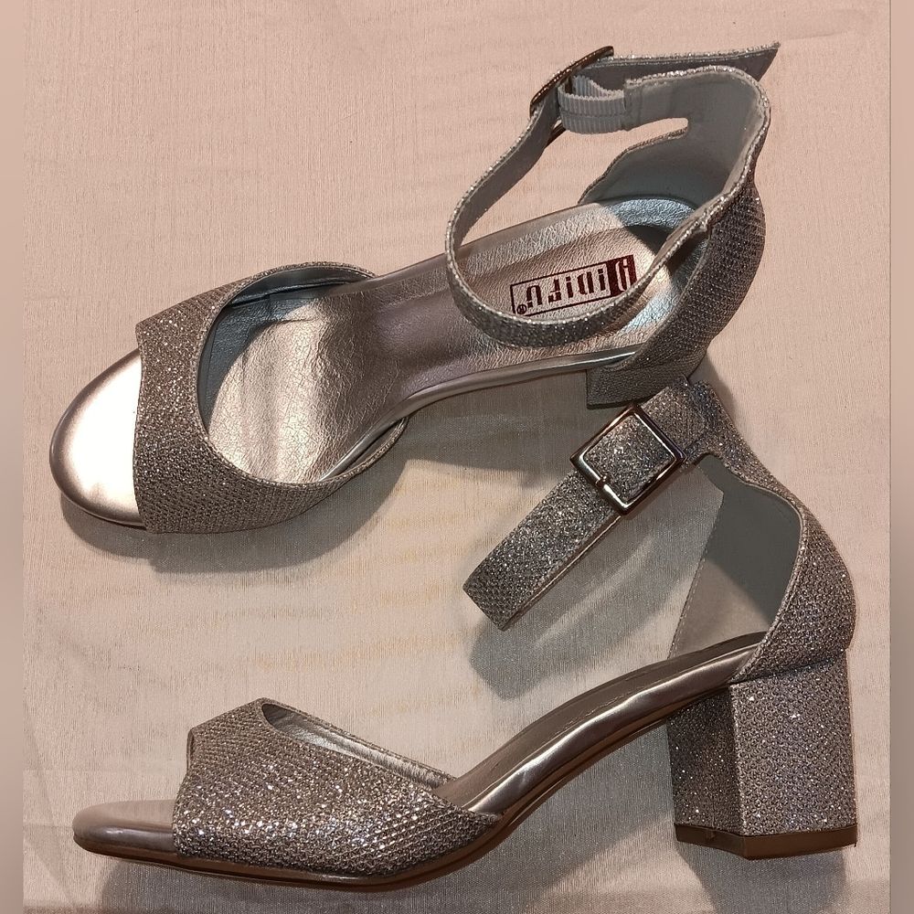 IDIFU Silver Glitter Block Heel Sandals